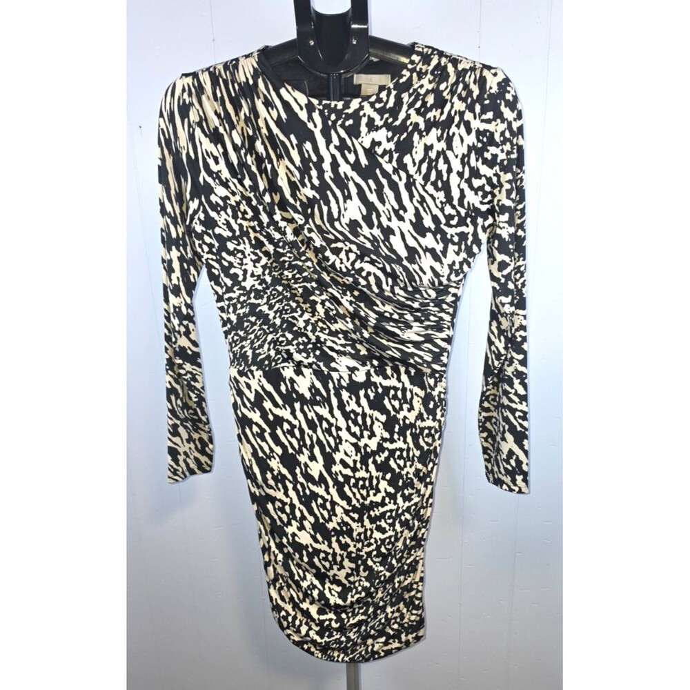 H&M Brown Black Faux Wrap Look Dress Size Medium M Career Slinky Feel